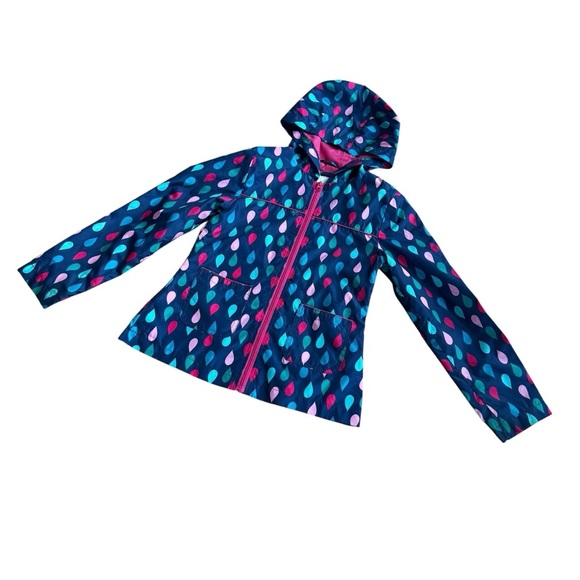 Cherokee Raindrops Windbreaker Jacked Hooded Full Zip Lightweight Girls 7/8 M - Picture 1 of 6